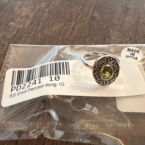 Brand New Sterling Silver Peridot Ring Size 10 Statement Oval India Paisley Boho